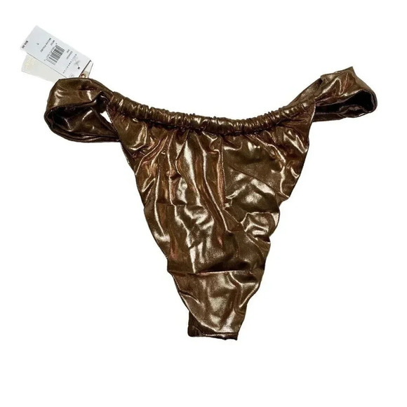 NWT Good American Foil Ruched Bikini Bottom Mocha Foil002 Size 5 2XL Swimwear - Picture 7 of 13